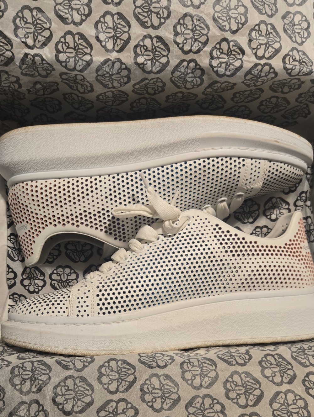 White Perforated Men's Lace-Up Sneakers